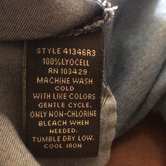 Terre Bleue top size Large button down long tab sleeves blue fisherman western - Picture 12 of 12